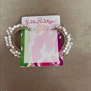 Lilly Pulitzer Gold and White Beaded Hoops